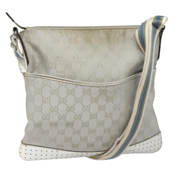 GUCCI GG Canvas Shoulder Bag Silver Blue 145857 Auth 110391