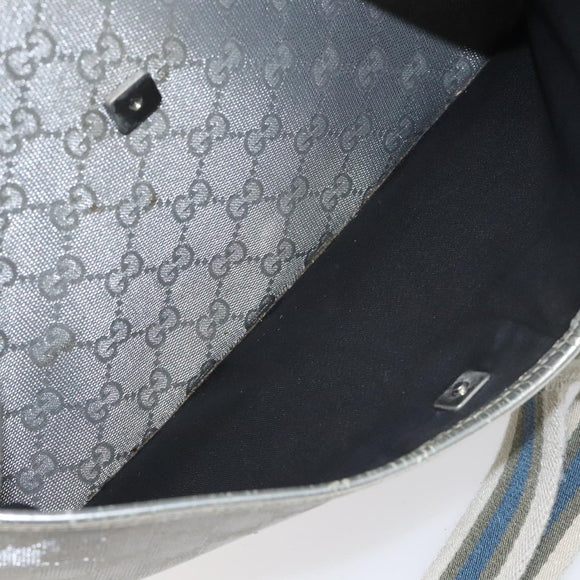 GUCCI GG Canvas Shoulder Bag Silver Blue 145857 Auth 110391