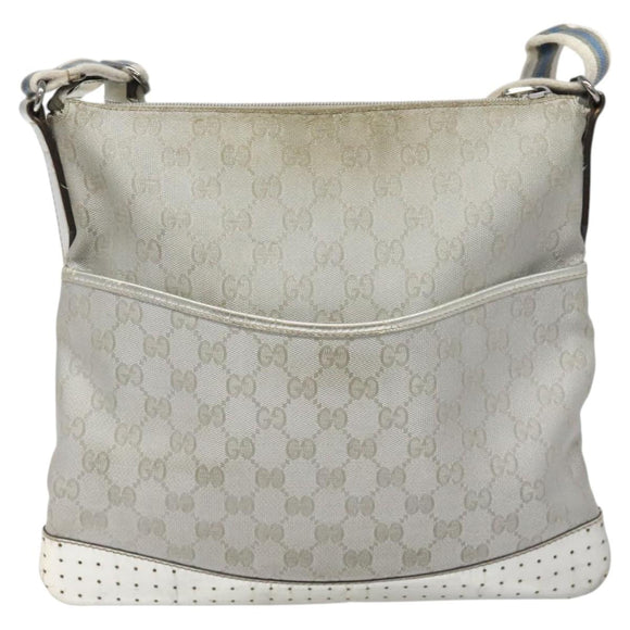 GUCCI GG Canvas Shoulder Bag Silver Blue 145857 Auth 110391
