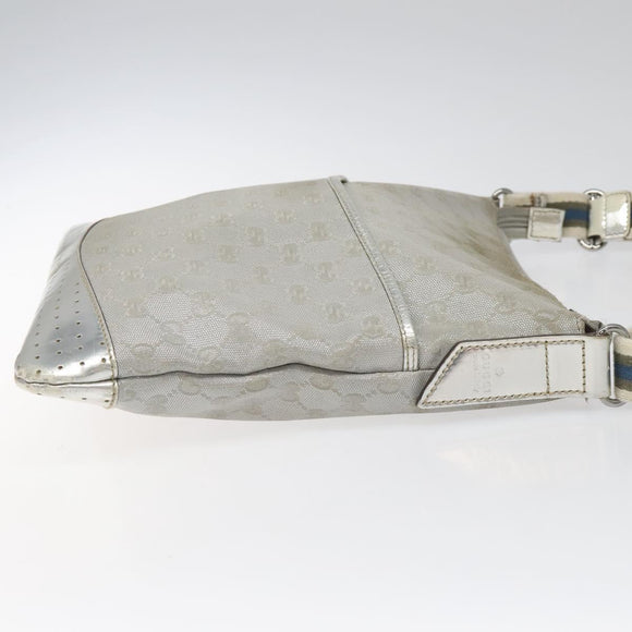 GUCCI GG Canvas Shoulder Bag Silver Blue 145857 Auth 110391