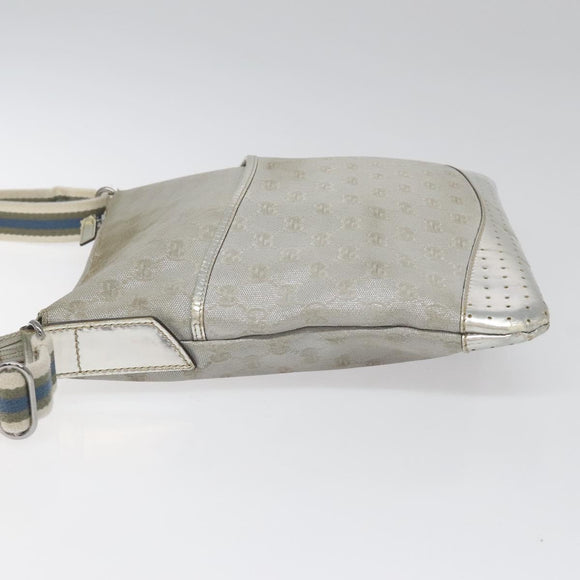 GUCCI GG Canvas Shoulder Bag Silver Blue 145857 Auth 110391