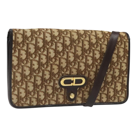 Christian Dior Trotter Canvas Shoulder Bag Brown Auth 110400