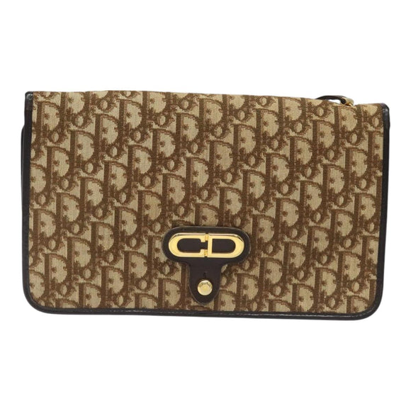 Christian Dior Trotter Canvas Shoulder Bag Brown Auth 110400