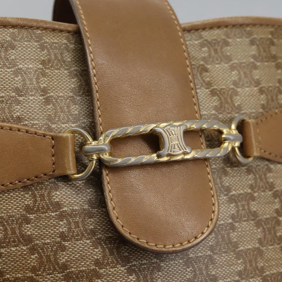 CELINE Macadam Canvas Shoulder Bag PVC Leather Beige Auth 110402