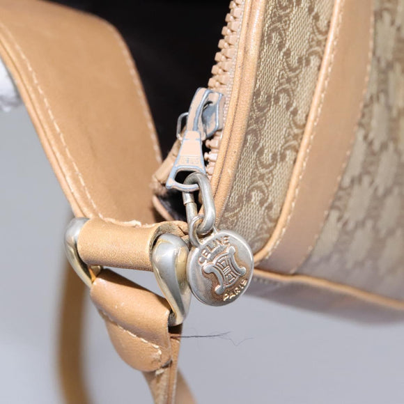 CELINE Macadam Canvas Shoulder Bag PVC Leather Beige Auth 110402