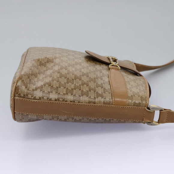 CELINE Macadam Canvas Shoulder Bag PVC Leather Beige Auth 110402