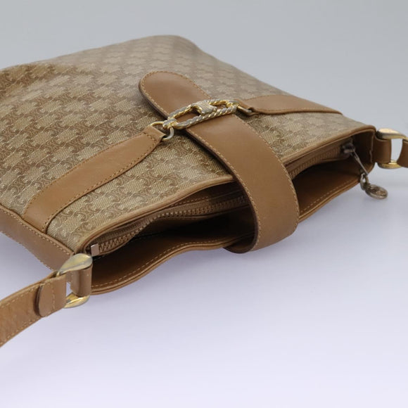 CELINE Macadam Canvas Shoulder Bag PVC Leather Beige Auth 110402