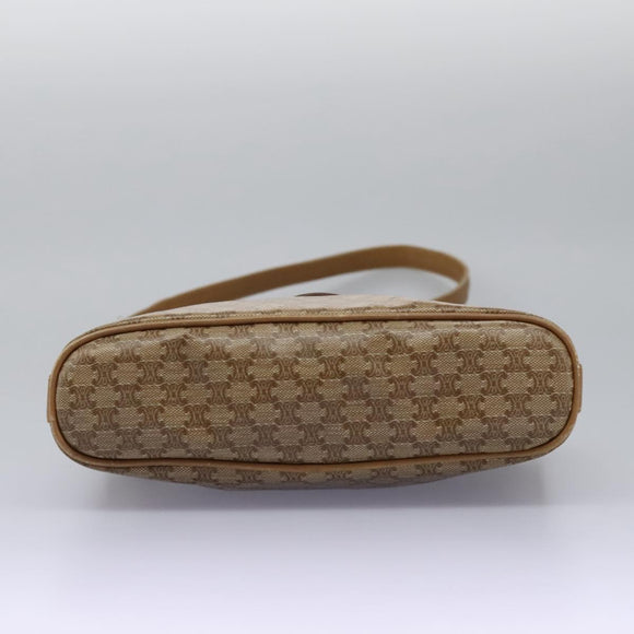 CELINE Macadam Canvas Shoulder Bag PVC Leather Beige Auth 110402