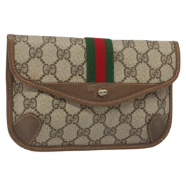 GUCCI GG Supreme Web Sherry Line Pouch PVC Leather Beige 89 01 021 Auth 110412