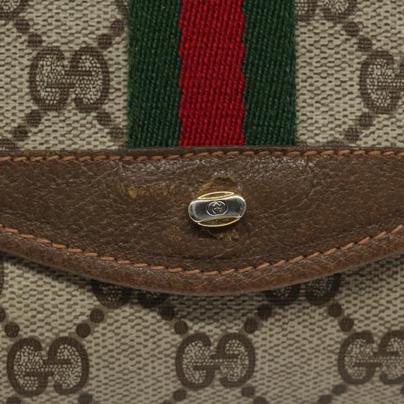 GUCCI GG Supreme Web Sherry Line Pouch PVC Leather Beige 89 01 021 Auth 110412