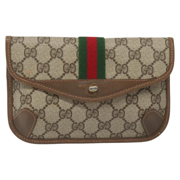 GUCCI GG Supreme Web Sherry Line Pouch PVC Leather Beige 89 01 021 Auth 110412