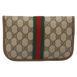 GUCCI GG Supreme Web Sherry Line Pouch PVC Leather Beige 89 01 021 Auth 110412 - 0