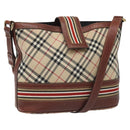 BURBERRY Nova Check Blue Label Shoulder Bag Nylon Leather Beige Auth 110429-1