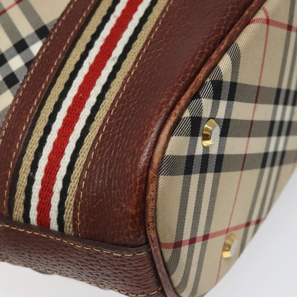 BURBERRY Nova Check Blue Label Shoulder Bag Nylon Leather Beige Auth 110429