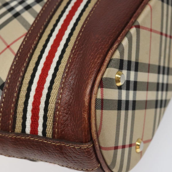 BURBERRY Nova Check Blue Label Shoulder Bag Nylon Leather Beige Auth 110429