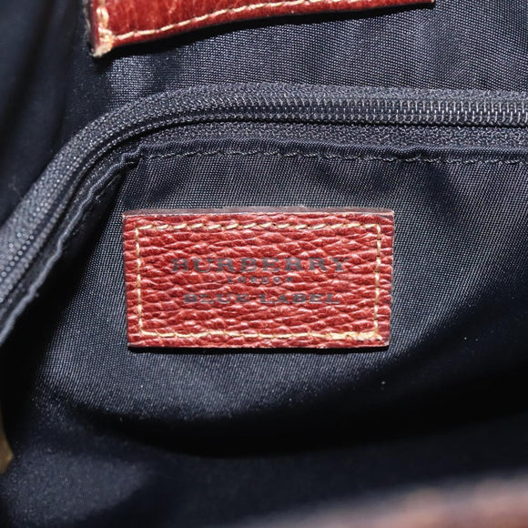 BURBERRY Nova Check Blue Label Shoulder Bag Nylon Leather Beige Auth 110429