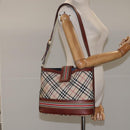 BURBERRY Nova Check Blue Label Shoulder Bag Nylon Leather Beige Auth 110429-19