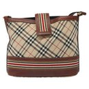 BURBERRY Nova Check Blue Label Shoulder Bag Nylon Leather Beige Auth 110429-13