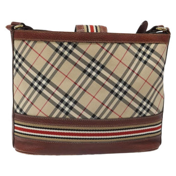 BURBERRY Nova Check Blue Label Shoulder Bag Nylon Leather Beige Auth 110429 - 0