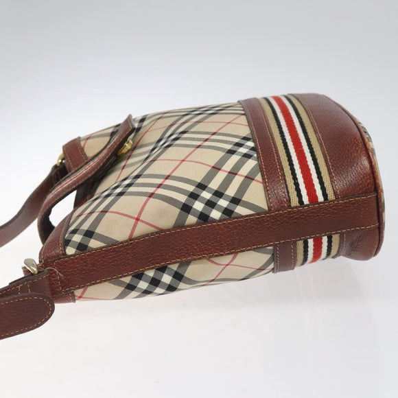 BURBERRY Nova Check Blue Label Shoulder Bag Nylon Leather Beige Auth 110429