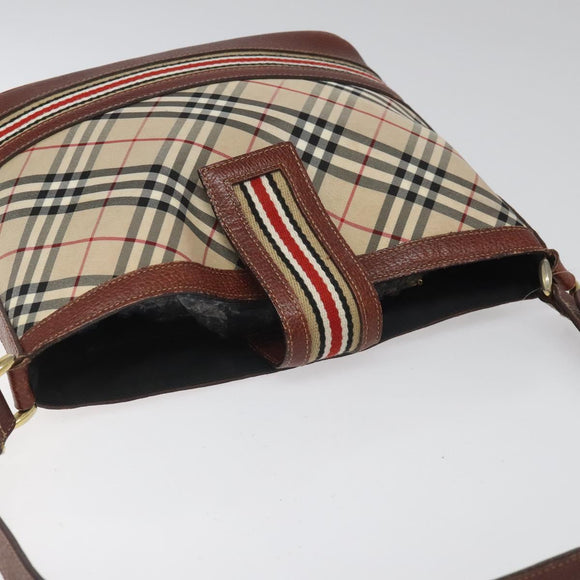 BURBERRY Nova Check Blue Label Shoulder Bag Nylon Leather Beige Auth 110429