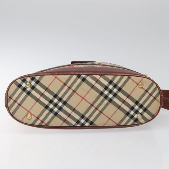 BURBERRY Nova Check Blue Label Shoulder Bag Nylon Leather Beige Auth 110429