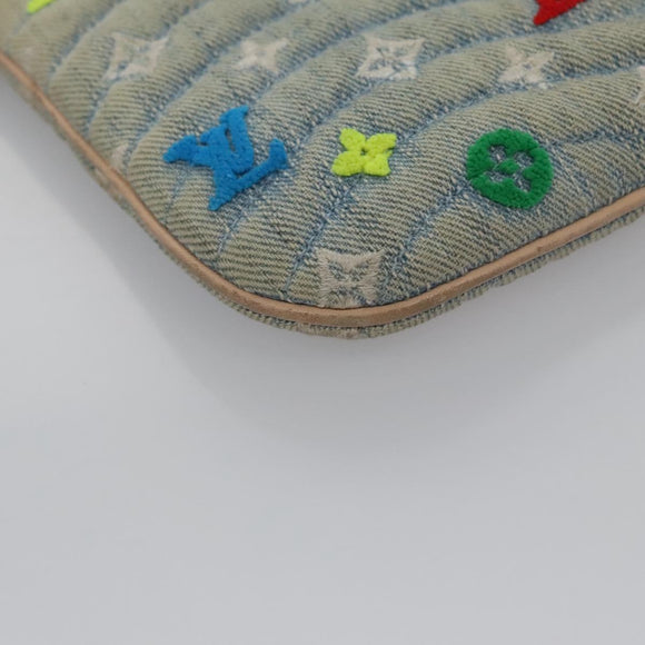 LOUIS VUITTON Monogram Denim New Wave Pochette Zip Bag Blue M67538 Auth 110431