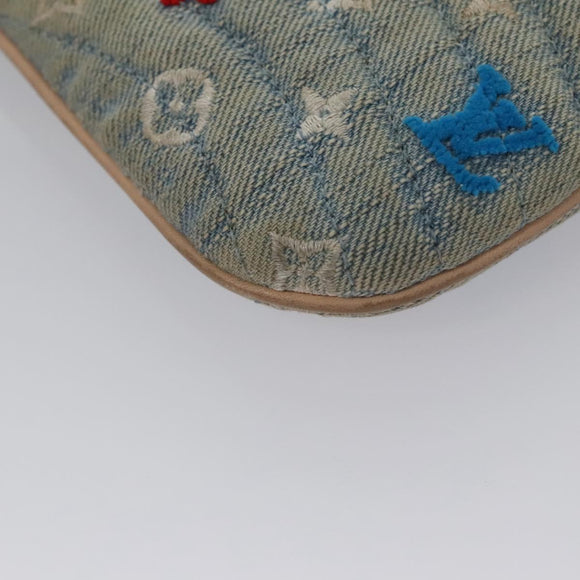 LOUIS VUITTON Monogram Denim New Wave Pochette Zip Bag Blue M67538 Auth 110431