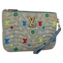 LOUIS VUITTON Monogram Denim New Wave Pochette Zip Bag Blue M67538 Auth 110431-1