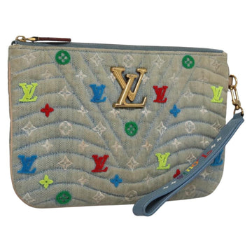 LOUIS VUITTON Monogram Denim New Wave Pochette Zip Bag Blue M67538 Auth 110431