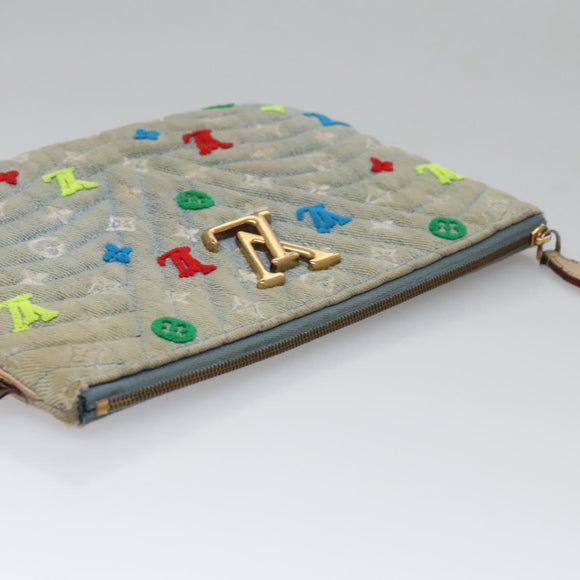 LOUIS VUITTON Monogram Denim New Wave Pochette Zip Bag Blue M67538 Auth 110431