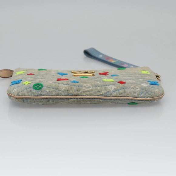 LOUIS VUITTON Monogram Denim New Wave Pochette Zip Bag Blue M67538 Auth 110431