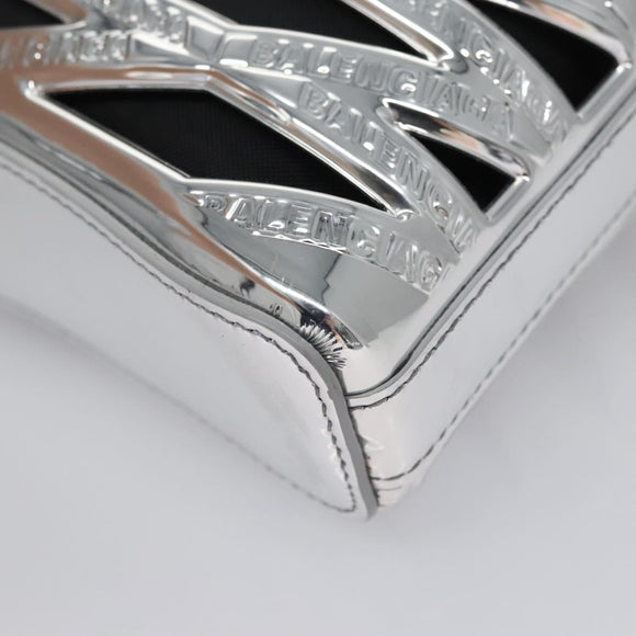 BALENCIAGA Neophone Holder Shoulder Bag Enamel Silver 660787 Auth 110436AV