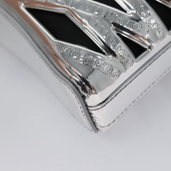 BALENCIAGA Neophone Holder Shoulder Bag Enamel Silver 660787 Auth 110436AV