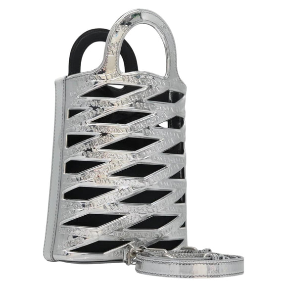 BALENCIAGA Neophone Holder Shoulder Bag Enamel Silver 660787 Auth 110436AV
