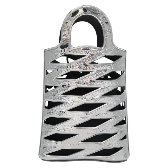 BALENCIAGA Neophone Holder Shoulder Bag Enamel Silver 660787 Auth 110436AV