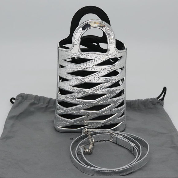 BALENCIAGA Neophone Holder Shoulder Bag Enamel Silver 660787 Auth 110436AV