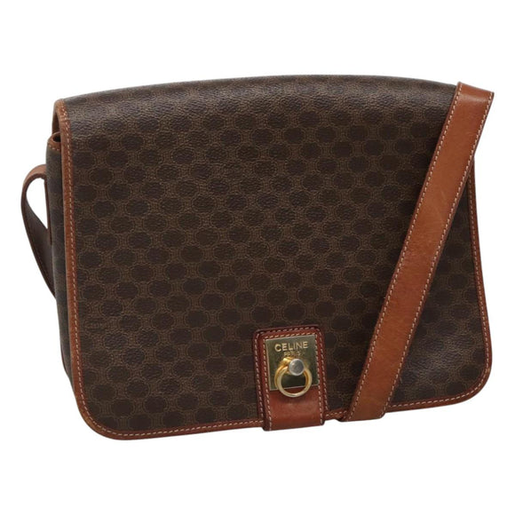 CELINE Macadam Canvas Shoulder Bag PVC Leather Brown Auth 110484