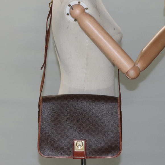 CELINE Macadam Canvas Shoulder Bag PVC Leather Brown Auth 110484