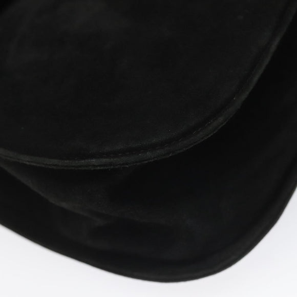 Salvatore Ferragamo Gancini Shoulder Bag Suede Black Gold Auth 110487