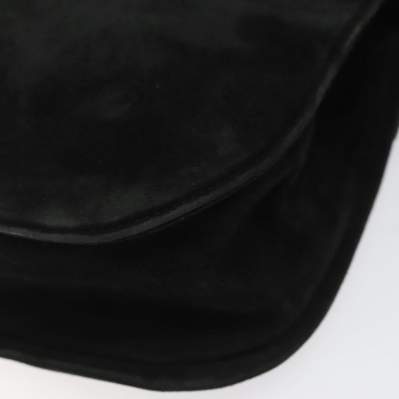 Salvatore Ferragamo Gancini Shoulder Bag Suede Black Gold Auth 110487