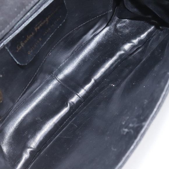 Salvatore Ferragamo Gancini Shoulder Bag Suede Black Gold Auth 110487