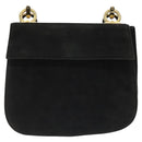 Salvatore Ferragamo Gancini Shoulder Bag Suede Black Gold Auth 110487-13