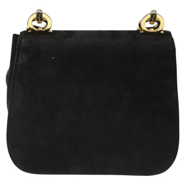 Salvatore Ferragamo Gancini Shoulder Bag Suede Black Gold Auth 110487 - 0