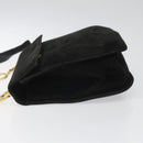 Salvatore Ferragamo Gancini Shoulder Bag Suede Black Gold Auth 110487-4