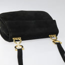 Salvatore Ferragamo Gancini Shoulder Bag Suede Black Gold Auth 110487-6