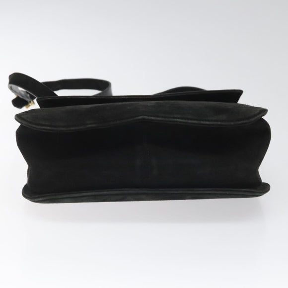 Salvatore Ferragamo Gancini Shoulder Bag Suede Black Gold Auth 110487