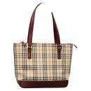 BURBERRY Nova Check Tote Bag Canvas Leather Beige Red gold Auth 110498-13