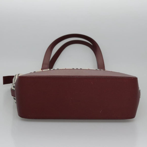 BURBERRY Nova Check Tote Bag Canvas Leather Beige Red gold Auth 110498