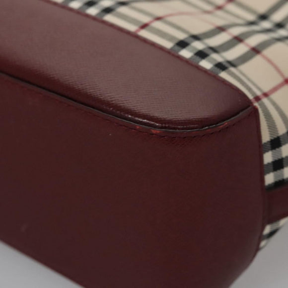 BURBERRY Nova Check Tote Bag Canvas Leather Beige Red gold Auth 110498